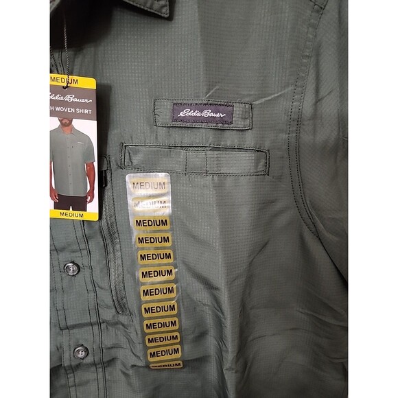 Eddie Bauer Woven Tech Shirt Mens M Green Outdoor Vented Lightweight Camping NEW - Picture 5 of 12